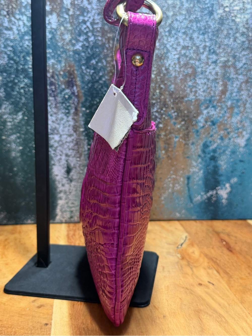 Brahmin Barbiecore Jody Hot Pink Melbourne Croc Leather Crossbody Bag - Picture 11 of 16